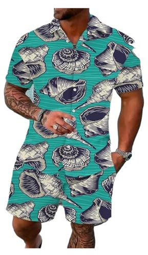 Hawaiian kostym för män Hawaiiansk strandskjorta för män, sommarshorts två delar, fritidskläder för, festmode topp (färg: 10, L)