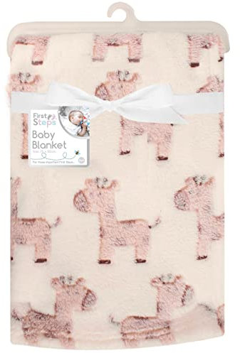 First Steps Luxury Soft Fleece Baby Blanket with Cute Giraffe Design 75 x 100cm for Babies from Newborn