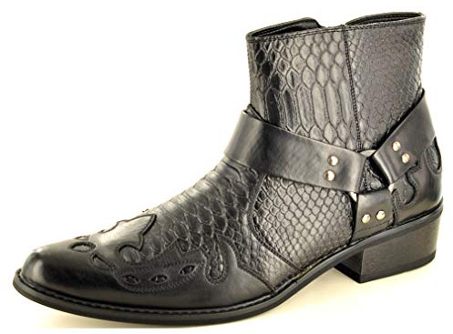 My Perfect Pair Botines de vaquero occidental con cremallera completa de piel de serpiente para hombre, Black, 42 EU