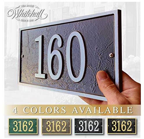 Whitehall™ Personalized Cast Metal Address plaque with rectangle shape. Made in the USA. Four colors, four shapes available! Custom house number sign.