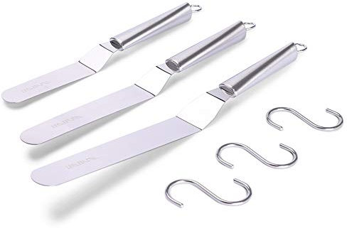 LEGERM Professional Spatule Coudée Lot de 3, Spatule Patisserie Pour Boulangers et Chefs, Ustensile de Pâtisserie, Acier Inoxydable, Argenté, 15, 20, 25 cm