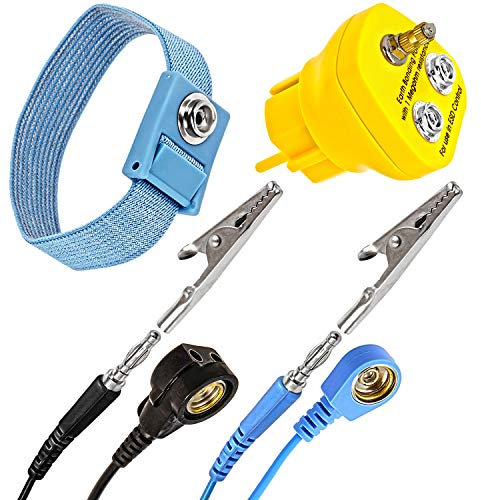 Minadax Bloc de mise à la terre + manchon avec rallonge EBP de 2,40 m - Fiche de terre antistatique innovante ESD - Fiche de contact de protection - 1 x M5 et 2 x prises à bouton-poussoir - Résistance