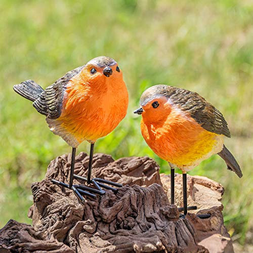 GloBrite Lot de 2 décorations de jardin rouge-gorges en résine pour jardin ou terrasse, décoration animale réaliste, idée cadeau de Noël ou de jardinage