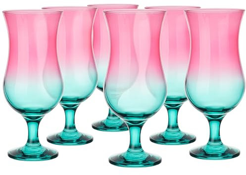 Glasmark KROSNO 1992 Lot De 6 Verres À Cocktail À Pied En Verre Transparent Verres À Eau Jus Soda Rose Turquoise Colorful 420 ml