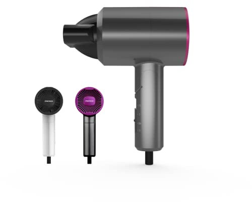 Pritech Sèche-cheveux professionnel puissant pour séchage rapide, buse concentratrice d'air, 3 vitesses, séchoir de voyage, 1100 W, rouge.