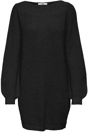 JDY Femme Whitney Megan L/S Bateau KNT Noos Robe, Noir, S EU