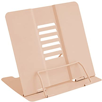 Geoyien Book Stand, Book Holder for Reading in Bed, Multifunctional Metal Reading Rack, Adjustable Angle, Correct Sitting Posture, Reduce Fatigue, for Office School Library Home (Light Pink)