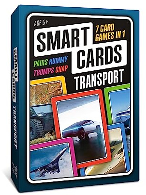 SMART CARDS Transport, 7 games in 1, Pairs, Snap, Trumps, Rummy, Memory Quiz, Learn Facts, Travel Game, Gift, Stocking Filler, Age 5+, 1-8 Players