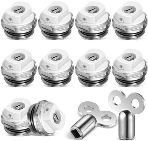 BBTO 10 Válvulas de Ventilación de Radiador con 2 Llaves para Purgar Radiador Válvula de Ventilación de Calefacción Manual de Latón Niquelado de 1/2 Pulgada de Boquilla de Escape Llave de Ventilación