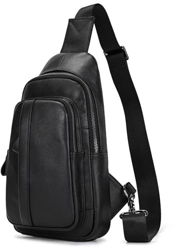 newsbirds Sling Bag Leder Schultertasche Brusttasche Umhängetasche Herren Bauchtasche Tasche Rucksack Daypacks, Schwarz