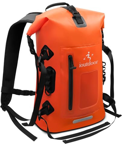 Wasserdichter Rucksack 30-35L, Rolltop Waterproof Backpack Mit Gepolstertem Tragegurt, Wasserdichtem Reißverschluss Wasserdichte Tasche, Dry Bag Für Wassersport Radfahren Outdoor Wandern (Orange)