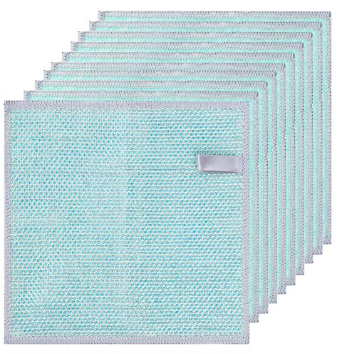 10Pcs Paños Bicapa de Alambre&Fibra Vegetal,19 * 19CM Trapos,Wire Dishwashing Rags,Lavar Platos for Wet and Dry,Non Scratch Cocina Dishcloth,Limpieza para Manchas Difíciles de Platos,Ollas,Estufas