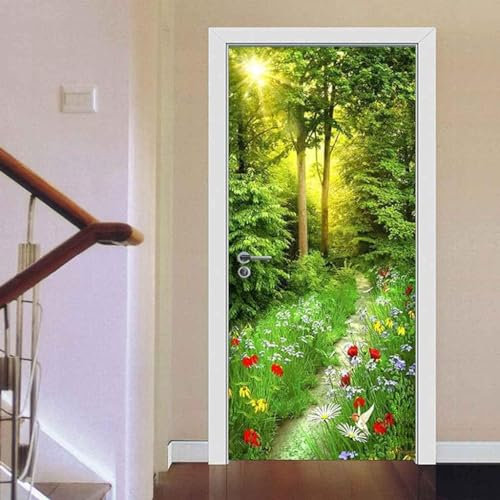 Adesivo Murale Per Porte Interne 3D Paesaggio Di Boschi Verdi 90 X 210 Cm Carta Da Parati Autoadesiva Rimovibile Poster Wall Art Stickers Adesivi Per Porte Per Vivaio Cucina Camerette Per -3Z7G6S1F9X9
