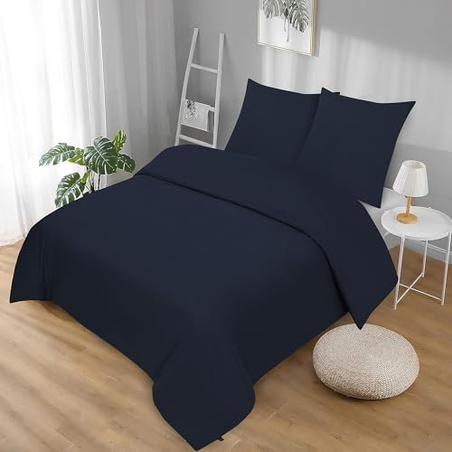 Softex Royal Bettwäsche Set 200x220 cm – 3-teilig (1 Bettbezug + 2 Kissenbezüge 80x80 cm) – 100% Baumwolle – hautfreundlich & 60° waschbar – YKK Reißverschluss – Oeko-TEX Zertifiziert Dunkelblau