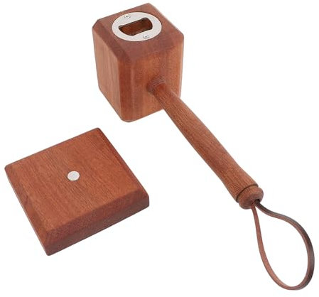 Stainless Steel Magnetic Opener with Cowhide Leather Rope, Lightweight Wooden Beer Opener for Parties, Weddings, and Gifts, Hammerhead Design
