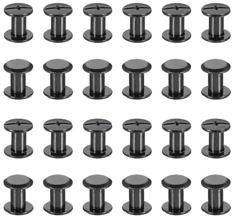 PATIKIL M5*8mm Tornillo de Encuadernacion, 24 Juego Tornillo de Chicago Remaches de Tornillos Conexión Columna Para Cuero Libros, Bolsos, Collares, Mochilas Reparación Bricolaje, Negro