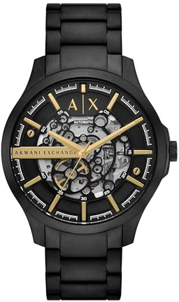 Armani Exchange A|X Automatic Watches for Men, Black/Gold Stainless Steel Watch