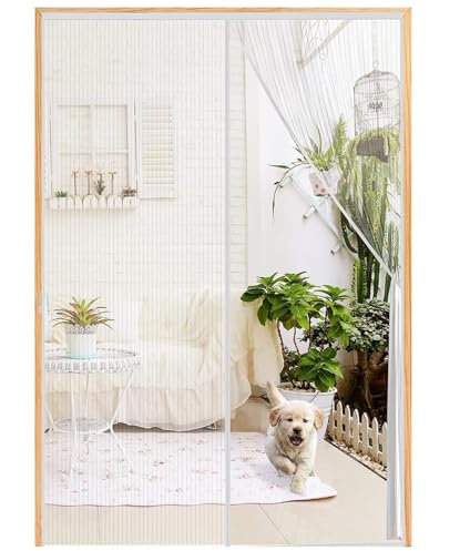 Insektengitter Balkontür, Mückenschutz Balkontür Hände Frei,Automatisch Verschließen, Fliegentür Mit Magnet für Balkontür,Terrassentür,Schiebetür,White-120×200cm