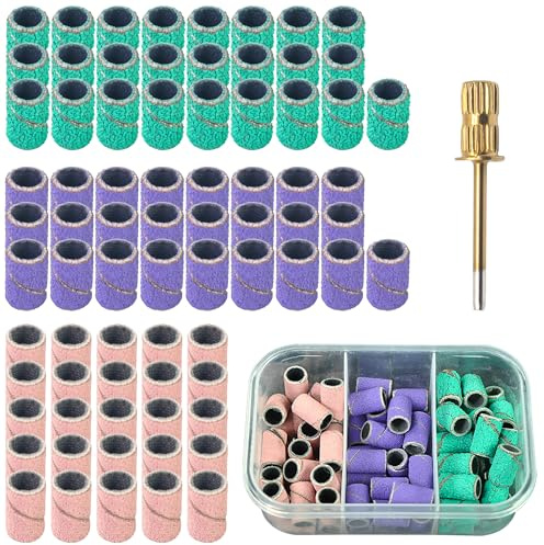 ARROWMAX Lot de 75 tambours de ponçage avec bandes abrasives grain 80, 120, 180, mini manchons abrasifs à tambour avec tige de 3/32 pour ponceuse à ongles Drill Dog