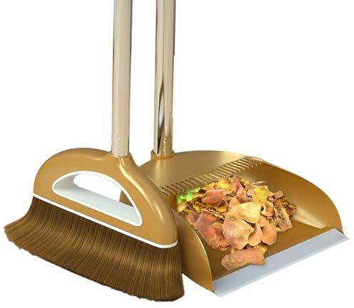 Ensemble pelle et balai - 34,6 x 11,4 pouces Grand outil de balayage, Plumeau avec long manche, pas besoin de se pencher, brosse de sol compacte | Durable pour l'intérieur et l'extérieur dans la