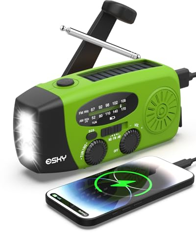 Solradio, eskyvevradio AM/FM vattentät bärbara radion SOS-larm nödradio med powerbank LED-ficklampa 260 g ultrabärbar nödradio för nödsituationer vandring utomhus (grön)
