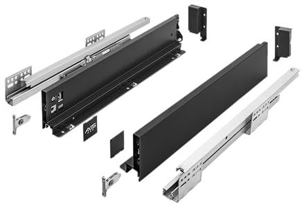 GTV Sistema Cassetto con Chiusura Ammortizzata AXIS PRO, Estrazione Totale, Portata 40 kg, Sponda Sottile 14 mm, L500 mm, H86 mm, per Cucina, Nero
