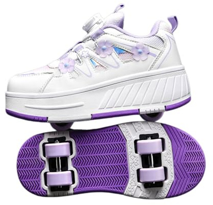 ENEN Chaussure Roller Fille, Fleurs Basket Roller pour Enfan Chaussure a Roulette Garcon Fille Garçons Roues Basket a Roulette Adolescents pour Extérieur