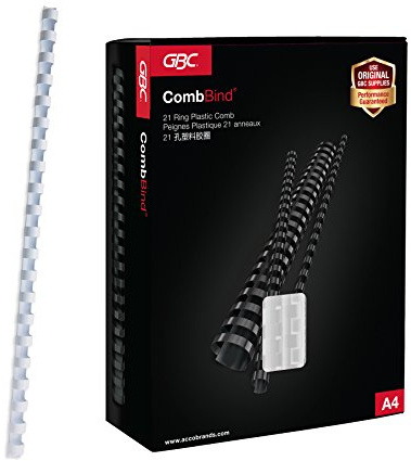 GBC CombBind Binding Combs, 45 mm, 390 Sheet Capacity, A4, 21 Ring, White, Pack of 50, 4028206