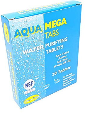 Clean Tabs 040781 Aqua Mega Water Purifying Tablet, Blue, Pack of 20