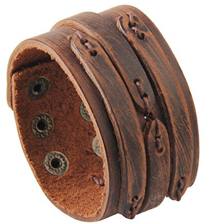 GelConnie Brown Leather Cuff Bracelet Punk Belt Braided Wrap Bracelet Viking Bangle Handmade Woven Wristband for Women, Men