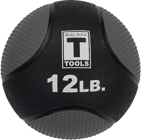 Body-Solid Rubber Medicine Ball - Superior Grip, Textured Surface, Adjustable Air Pressure Fitness Balls - Ideal for Cardio and Core Exercise in Home & Gym Workouts, Black, 12lbs.