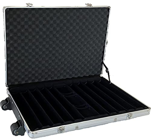 Silver Empty Poker Chip Case | Holds up to 1000 Pieces | Includes Wheels and Extendable Handle