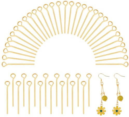 PandaHall - Messing Nietstifte Kettelstifte Prismenstifte mit ?se, Goldene Farbe, 0.7 mm dick, 20mm lang, ?se: 2 mm