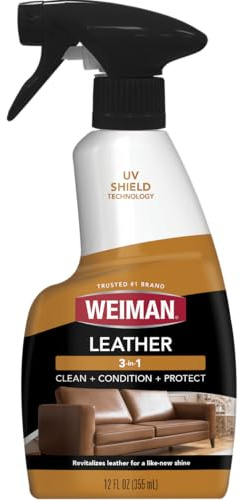 Weiman Leather Cleaner & Conditioner - Cleans, Restores & Protects Leather, UV Protection Prevent Cracking & Fading, For Car Seats, Sofas, Shoes, Bags & All Finished Leather Surfaces, 1 Pack, 12 Fl Oz