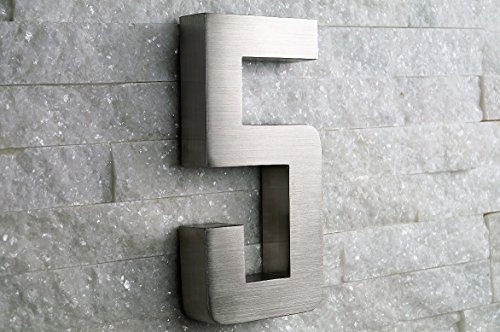 3D Hausnummer 5 Edelstahl rostfrei witterungsbeständig 3D Effekt in 20cm Höhe und 3cm Tiefe aus gebürstetem Edelstahl V2A inkl. Montagematerial erhältlich : 0 1 2 3 4 5 6 7 8 9 a b c d