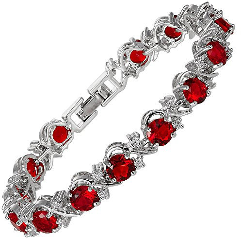 RIVA Blume Tennis Armband [18cm/7inch] mit Rundschliff Edelstein Zirkonia CZ [Rot Rubin] in 18K WeiÃŸgold Vergoldet, Einfache Moderne Eleganz
