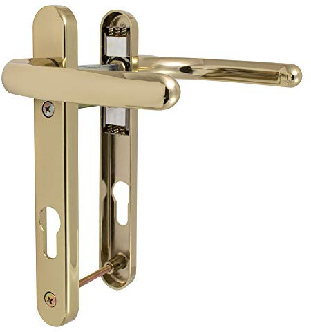 Fab & Fix - UPVC Hardex Gold (Polished Brass) Windsor Door Handle Set, 92mm PZ, Lever/Lever, 122mm Screw Centres for External Doors