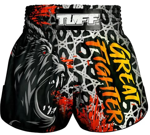Tuff Sport - Short de boxe Muay Thai - Style rétro - Coupe slim - Ensemble d'entraînement pour MMA, kickboxing, entraînement, Medium