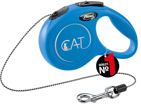 flexi® CAT | Laisse rétractable à cordon de 3 m pour chats jusqu'à 8 kg | Format de poche | poignée à 3 doigts | Bleu | Laisse à enrouleur | Poids : 100 g | Dimensions : 8,2 x 13 cm