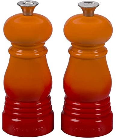 Le Creuset Kleines Mühlenset, Salz- und Pfeffermühle, ABS-Kunststoff, Je 5 x 5 x 12,1 cm, Keramik-Mahlwerk, Ofenrot, 96002500090000