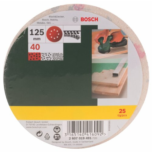 Bosch Accessories 2607019491 Lot de feuilles abrasives pour Ponceuse excentrique Grain 40/125 mm 25 pièces Argent