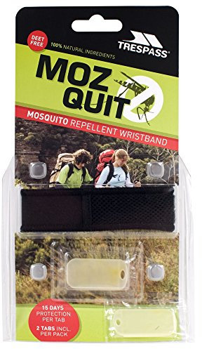 Trespass Mozquit, Black, Waterproof Mosquito Repellent Wristband 15 Days Protection Per Tab, Black