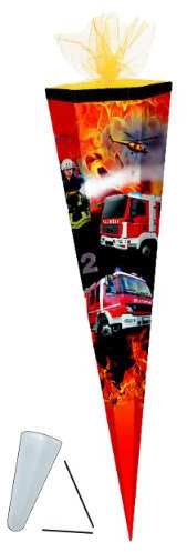 alles-meine.de GmbH Schultüte - Feuerwehr 85 cm - mit Tüllabschluß - mit/ohne Kunststoff Spitze - Zuckertüte Jungen Auto Autos Fahrzeug Helikopter