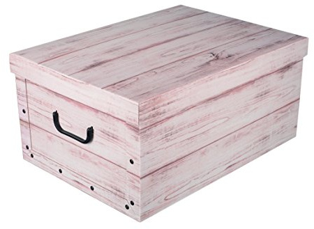 Kreher XXL Dekokarton, Aufbewahrungsbox mit Deckel und Griffen. 45 Liter Volumen. Verschiedene Motive (Holz Weiss)