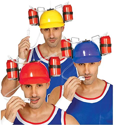 FIESTAS GUIRCA | Multicolour Drink Helmet - Fun Accessory for Stag Parties and Beer Festivals - Ideal for Unisex Adult Celebrations of Builders and Plumbers - Multicolour