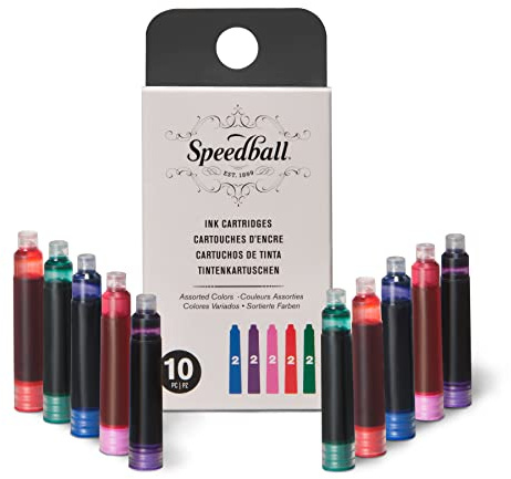 Speedball Fountain Pen Ink Cartridges for Calligraphy, Assorted Colors, Pack of 10 (2906)