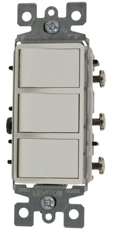 Leviton 15 Amp, 120 Volt, Individual Switches, Decora Three Rocker Combination Switch, Commercial Grade, with Ground Screw, 1755-2W, White