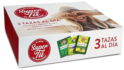 Pompadour - Cofre Reto Super Tú - 3 Variedades de tés e infusiones - Cola de Caballo, Quema-grasa Plus y Delgaxan Fibra Plus - Caja regalo surtido - 80 bolsitas