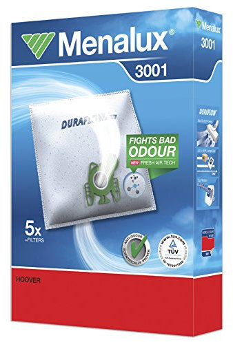 Menalux 3001 - Pack de 5 bolsas sintéticas y 2 filtros para aspiradoras Hoover Space Explorer, Sensory y Telios