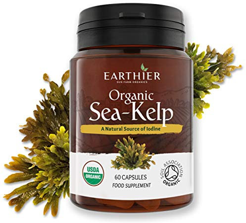 Certified Organic Iodine from 500mg Sea Kelp Giving 385mcg Iodine per Capsule 256% RDA Contributes to Normal Thyroid Function